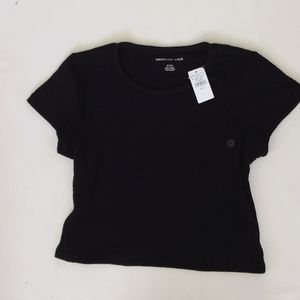 NWT American Eagle Black Waffle Crop Tee MEDIUM